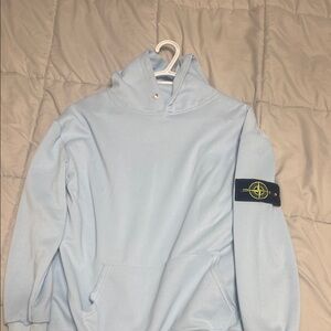 Stone Island Pale Blue Crewneck Hoodie with Compass Patch